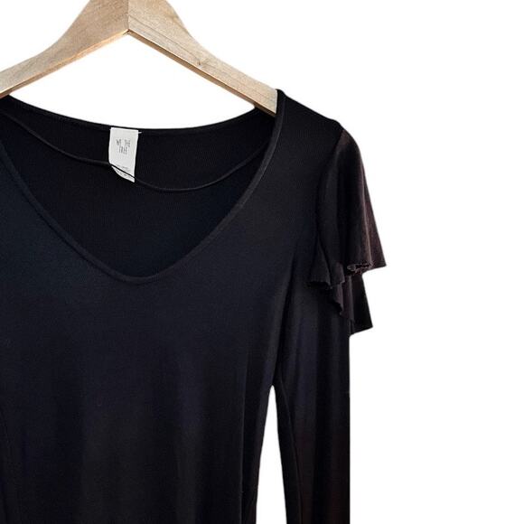 FREE PEOPLE On Rewind Jersey Black Knit Top Blouse Ruffle Long Sleeves V-Neck XS - Picture 7 of 11